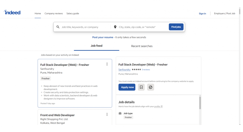 Indeed homepage uploaded on our blog - Top Job Sites in Dubai
