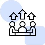 An icon of three stylized figures representing people, with upward-pointing arrows above their heads, suggesting growth or progression.