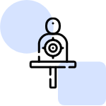 An icon depicting a person-like figure with a target symbol on its chest, positioned above a horizontal line and a vertical line, suggesting a target or aiming concept.