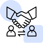 An icon representing business owners who negotiate with vendors, partners, and clients.