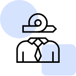 An icon displays a line art depicting a person in a collar and tie, with a stylized scroll shape where the head would typically be.