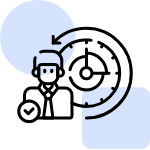 An icon visually represents the concept of punctuality or timely completion.