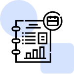 An icon with a document, bar chart, and gear, indicating content or data management.