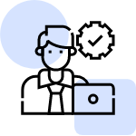 An icon of a person with a gear and a checkmark, symbolizing performance and efficiency.