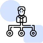 An icon of a person's upper body and head, connected by lines to two arrows pointing left and right, symbolizing a user profile or account management.