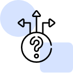 An icon featuring a question mark inside a circle, with arrows pointing in multiple directions from the top of the circle.