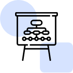 An icon representing a presentation board or whiteboard with a hierarchical flow chart or organizational digram on it.