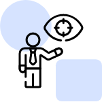 An icon representing a stylized person pointing towards an eye icon with a target reticle.