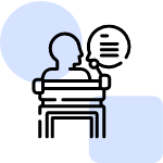 An icon representing a person speaking at a podium, with a speech bubble containing lines.