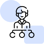 An icon representing a person at the top of a hierarchical structure with three connected nodes below, symbolizing an organization or team.