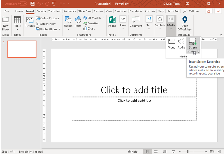 An image of Microsoft PowerPoint showcasing a black slide with 'Click to add title' and 'Subtitle.'