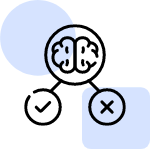 An icon representing a decision-making or evaluation process, often associated with artificial intelligence.