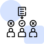 An icon connected to a central person with a checkmark, which is further connected to two-person icons with an 'X' mark on either side.