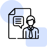 An icon depicting a document with text lines and a person in a tie.