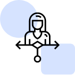 An icon of a person's upper body and head, connected by lines to two arrows pointing left and right, symbolizing a user profile or account management.