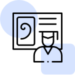 An icon depicting a document or ID card next to a stylized person's head and shoulders.
