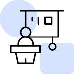 An icon with a person and a chart suitable for both workplace presentations and public events.