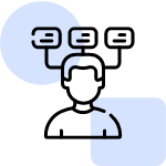 An icon of a person's head and shoulders with three thought bubbles above, each containing a small square icon, suggesting a user interacting with or considering multiple options.