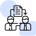 An icon representing a document being shared or exchanged between two individuals.