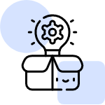 Icon of a lightbulb with a gear inside.