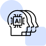 An icon showcasing two human head silhouettes, with the head on the left containing a circuit board pattern and the letters 'AI'.