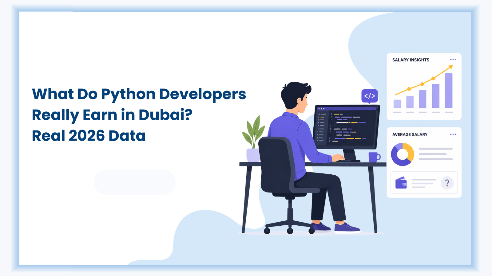 Python developer salary in Dubai 2026 showing a software developer working with salary insights and career growth charts